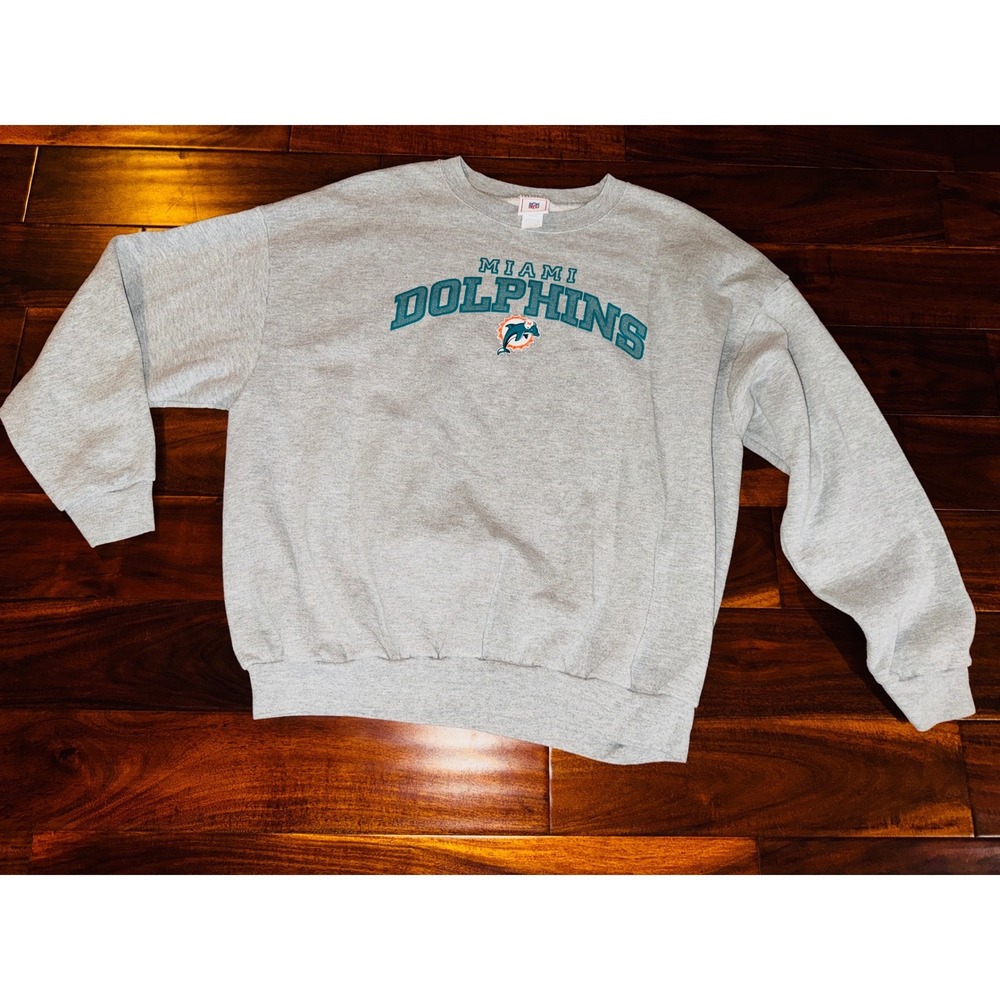 NFL Miami Dolphins Sweatshirt Mens 2XL Gray Excellent Vintage 90s Crewneck Logo